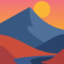 Hegyes tájkép napnyugta