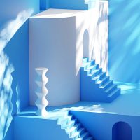 WEBRE-Kék fehér szoba lépcsőkkel