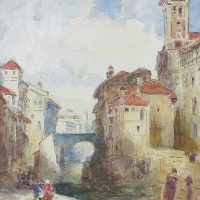 Városkép toronnyal vászonkép